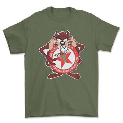 Texaco TAZ Unisex T-Shirt , Bomuld-Beklædning-Motoroil-Grøn Militær-S-Forside-Garage Culture Shop- garage - man cave - merchandise