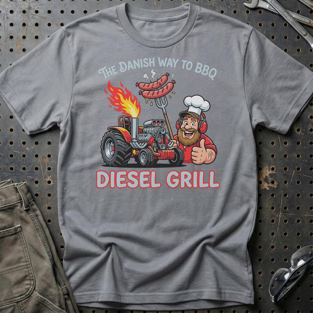 The Danish Way To BBQ Disel Grill Tractor Pulling T-Shirt-Beklædning-Garage Culture-Grå Sport-S-Garage Culture Shop- garage - man cave - merchandise
