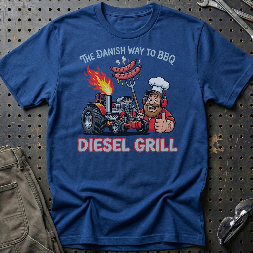 The Danish Way To BBQ Disel Grill Tractor Pulling - Unisex T-Shirt , Bomuld-Beklædning-Garage Culture-Blå Royal-S-Garage Culture Shop- garage - man cave - merchandise
