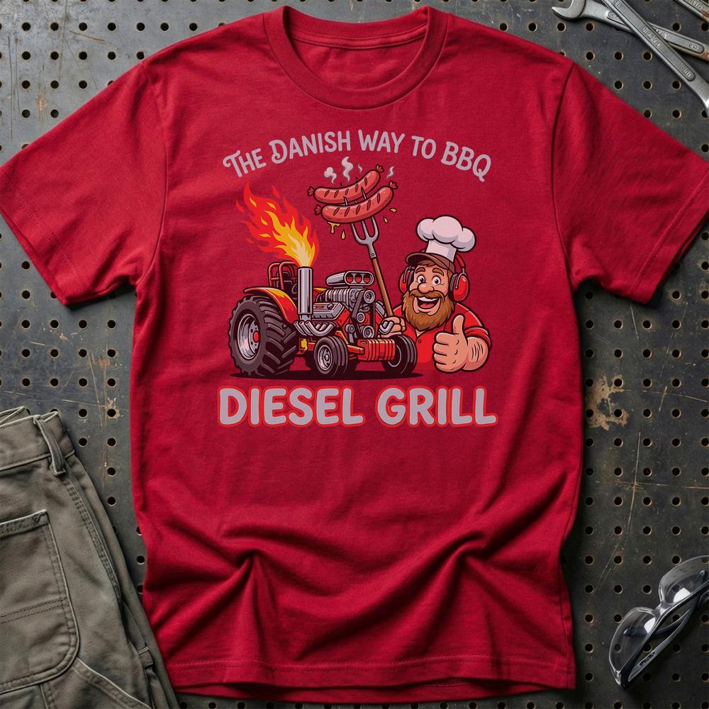 The Danish Way To BBQ Disel Grill Tractor Pulling - Unisex T-Shirt , Bomuld-Beklædning-Garage Culture-Rød-S-Garage Culture Shop- garage - man cave - merchandise