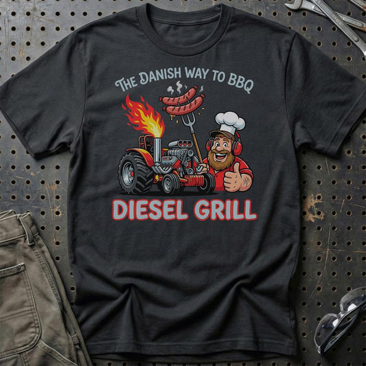 The Danish Way To BBQ Disel Grill Tractor Pulling - Unisex T-Shirt , Bomuld-Beklædning-Garage Culture-Sort-S-Garage Culture Shop- garage - man cave - merchandise