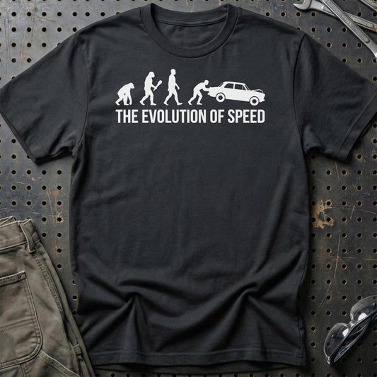The Evolution Of Speed - Unisex T-Shirt , Bomuld-Beklædning-Garage Culture-Sort-S-Garage Culture Shop- garage - man cave - merchandise