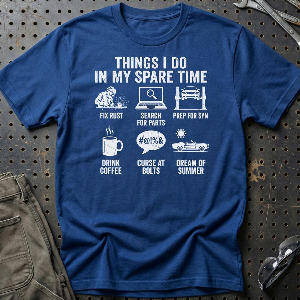 Things I Do In My Spare Time - Unisex T-Shirt , Bomuld-Beklædning-Garage Culture-Blå Royal-S-Garage Culture Shop- garage - man cave - merchandise