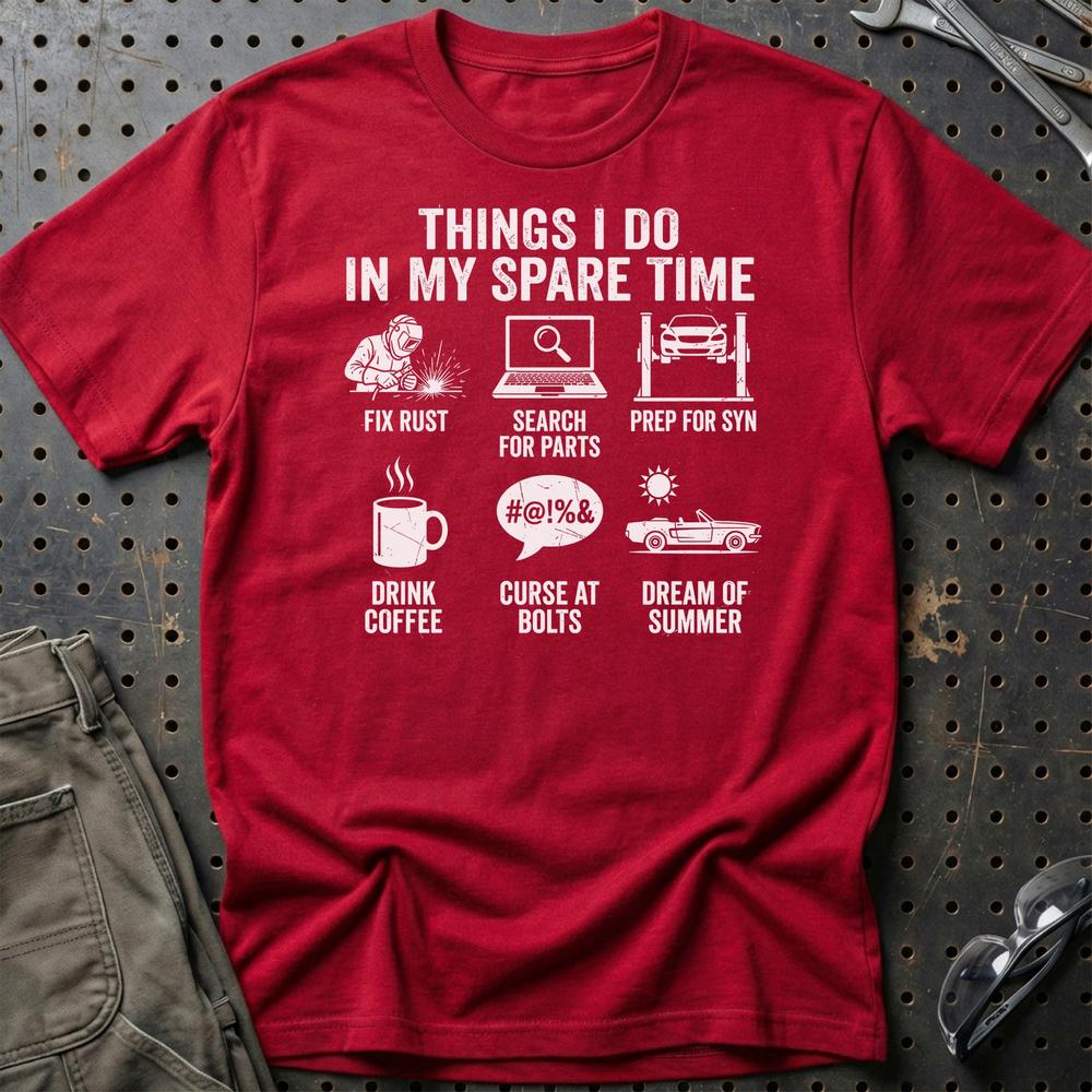 Things I Do In My Spare Time - Unisex T-Shirt , Bomuld-Beklædning-Garage Culture-Rød-S-Garage Culture Shop- garage - man cave - merchandise