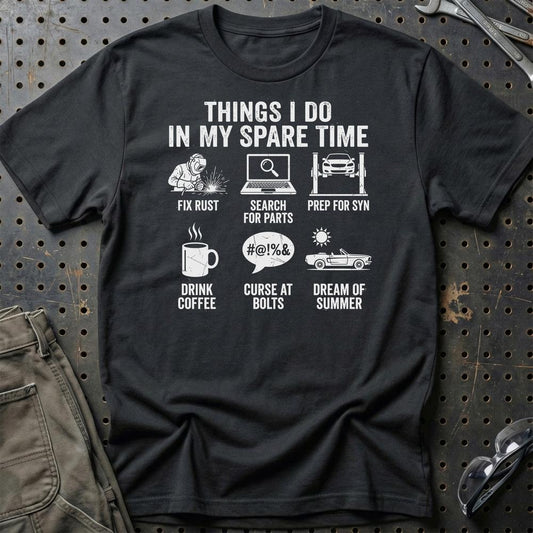 Things I Do In My Spare Time - Unisex T-Shirt , Bomuld-Beklædning-Garage Culture-Sort-S-Garage Culture Shop- garage - man cave - merchandise