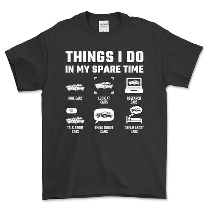 Thinks I Do In Spare Time Cars T-Shirt , Bomuld-Beklædning-Garage Culture-Sort-S-Forside-Garage Culture Shop- garage - man cave - merchandise