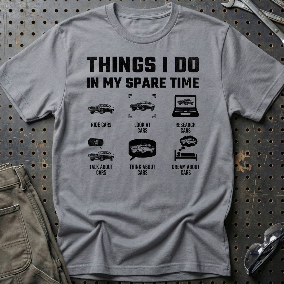 
Produktbillede af Thinks I Do In Spare Time Cars T-Shirt