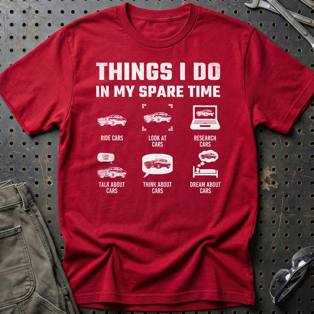 
Produktbillede af Thinks I Do In Spare Time Cars T-Shirt