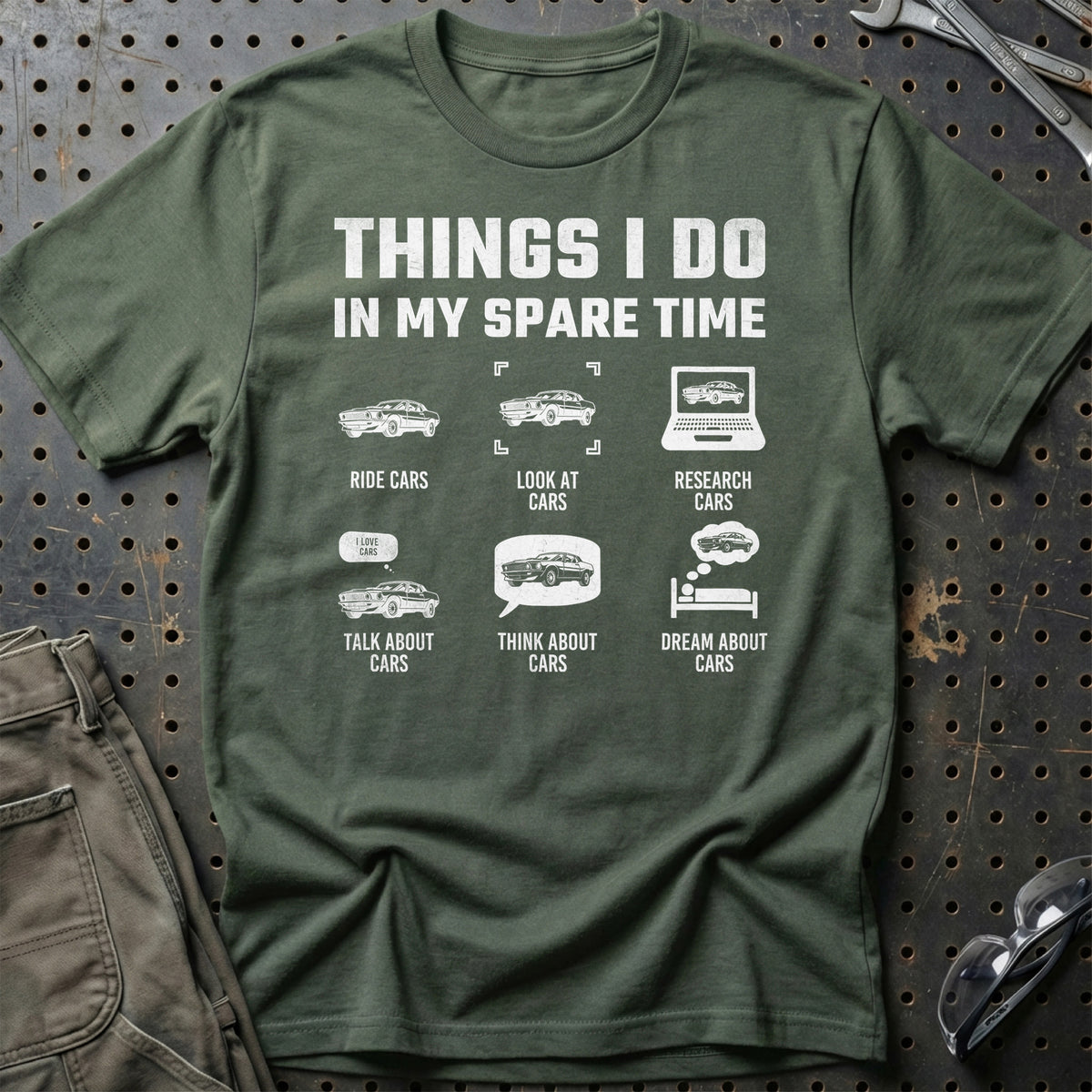 
Produktbillede af Thinks I Do In Spare Time Cars T-Shirt