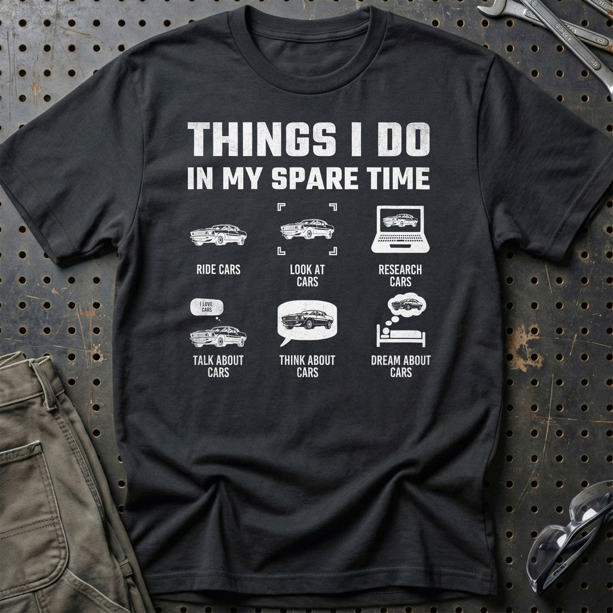 
Produktbillede af Thinks I Do In Spare Time Cars T-Shirt