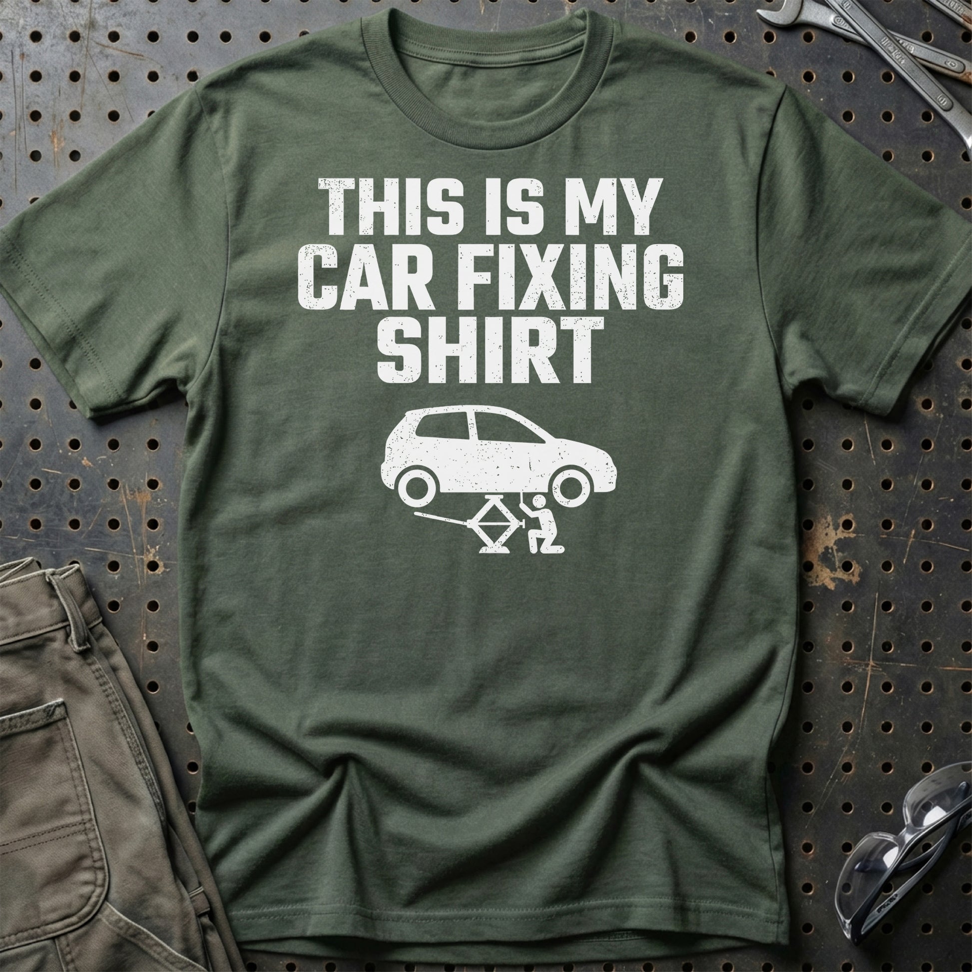 This Is My Car Fixing Shirt - Unisex T-Shirt , Bomuld-Beklædning-Garage Culture-Grøn Militær-S-Garage Culture Shop- garage - man cave - merchandise