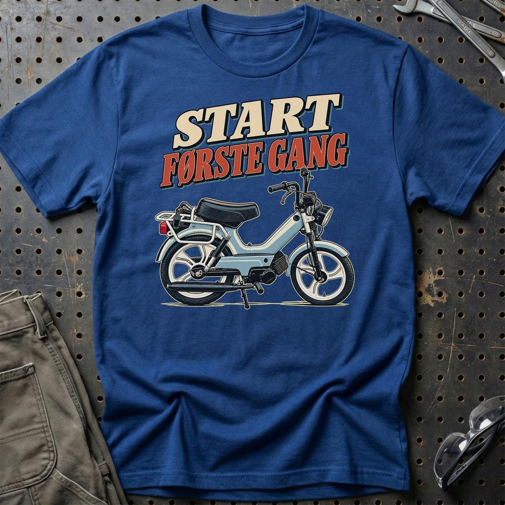 Tomos A35 S – Start Første Gang T-Shirt-Beklædning-Tomos-Blå Royal-S-Garage Culture Shop- garage - man cave - merchandise