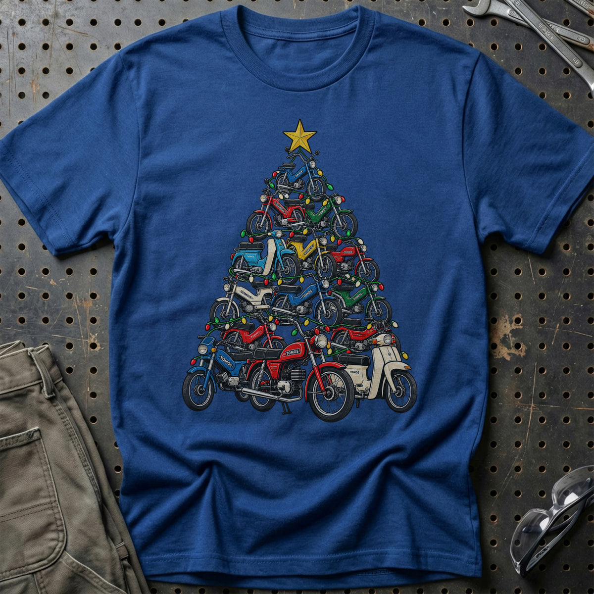 Tomos Juletræ – Farverige Knallerter T-Shirt-Beklædning-Tomos-Blå Royal-S-Garage Culture Shop- garage - man cave - merchandise