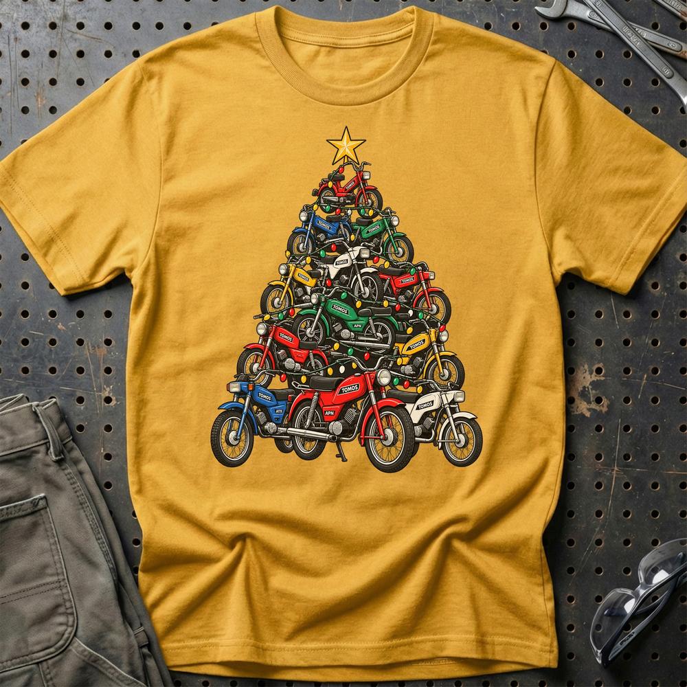 Tomos Juletræ T-Shirt-Beklædning-Tomos-Guld-S-Garage Culture Shop- garage - man cave - merchandise
