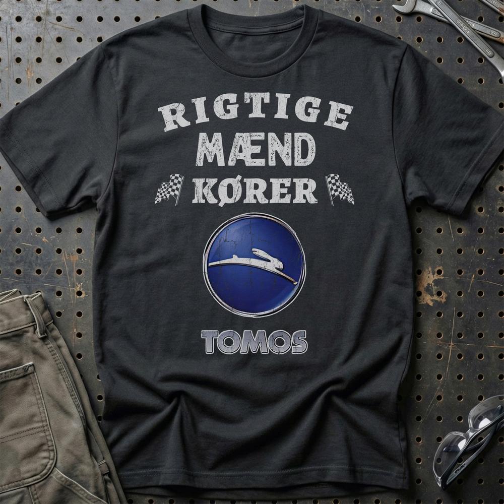 Tomos Rigtige Mænd Kører T-Shirt-Beklædning-Tomos-Sort-S-Garage Culture Shop- garage - man cave - merchandise