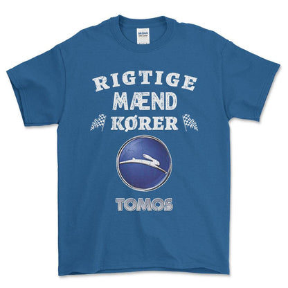 Tomos Rigtige Mænd Kører - Unisex T-Shirt , Bomuld-Beklædning-Tomos-Blå Royal-S-Forside-Garage Culture Shop- garage - man cave - merchandise