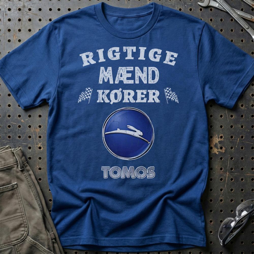 Tomos Rigtige Mænd Kører - Unisex T-Shirt , Bomuld-Beklædning-Tomos-Blå Royal-S-Garage Culture Shop- garage - man cave - merchandise