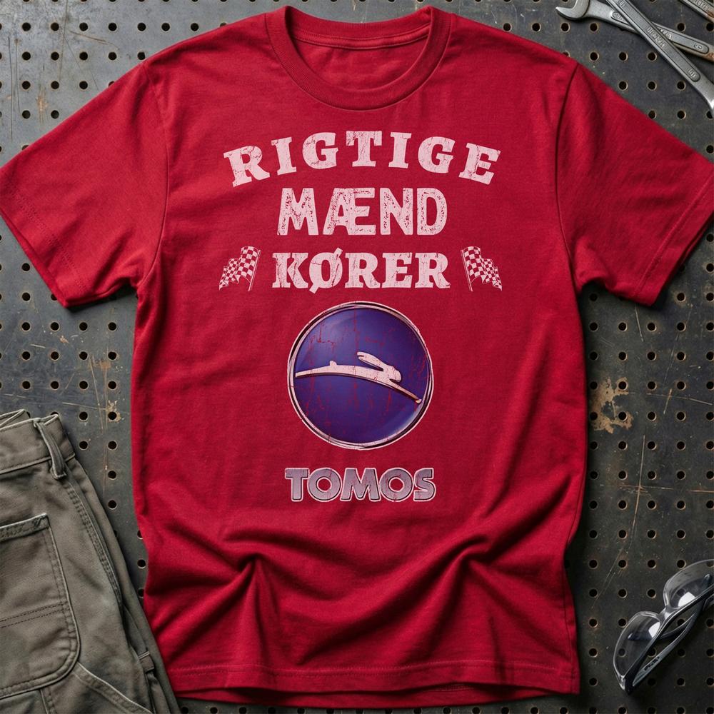 Tomos Rigtige Mænd Kører - Unisex T-Shirt , Bomuld-Beklædning-Tomos-Rød-S-Garage Culture Shop- garage - man cave - merchandise