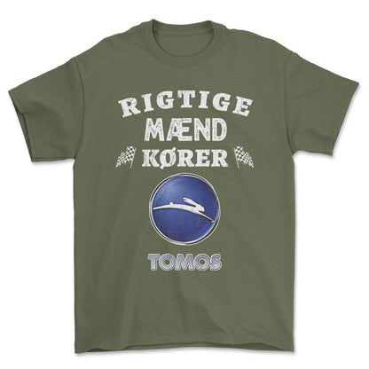 Tomos Rigtige Mænd Kører - Unisex T-Shirt , Bomuld-Beklædning-Tomos-Grøn Militær-S-Forside-Garage Culture Shop- garage - man cave - merchandise