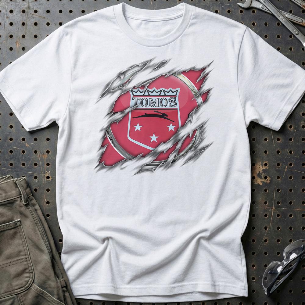 Tomos Ripped T-Shirt-Beklædning-Tomos-Hvid-S-Garage Culture Shop- garage - man cave - merchandise
