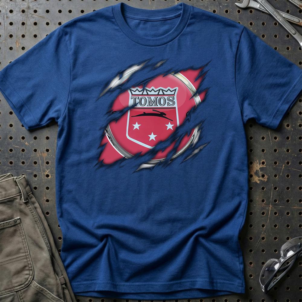 Tomos Ripped T-Shirt-Beklædning-Tomos-Blå Royal-S-Garage Culture Shop- garage - man cave - merchandise