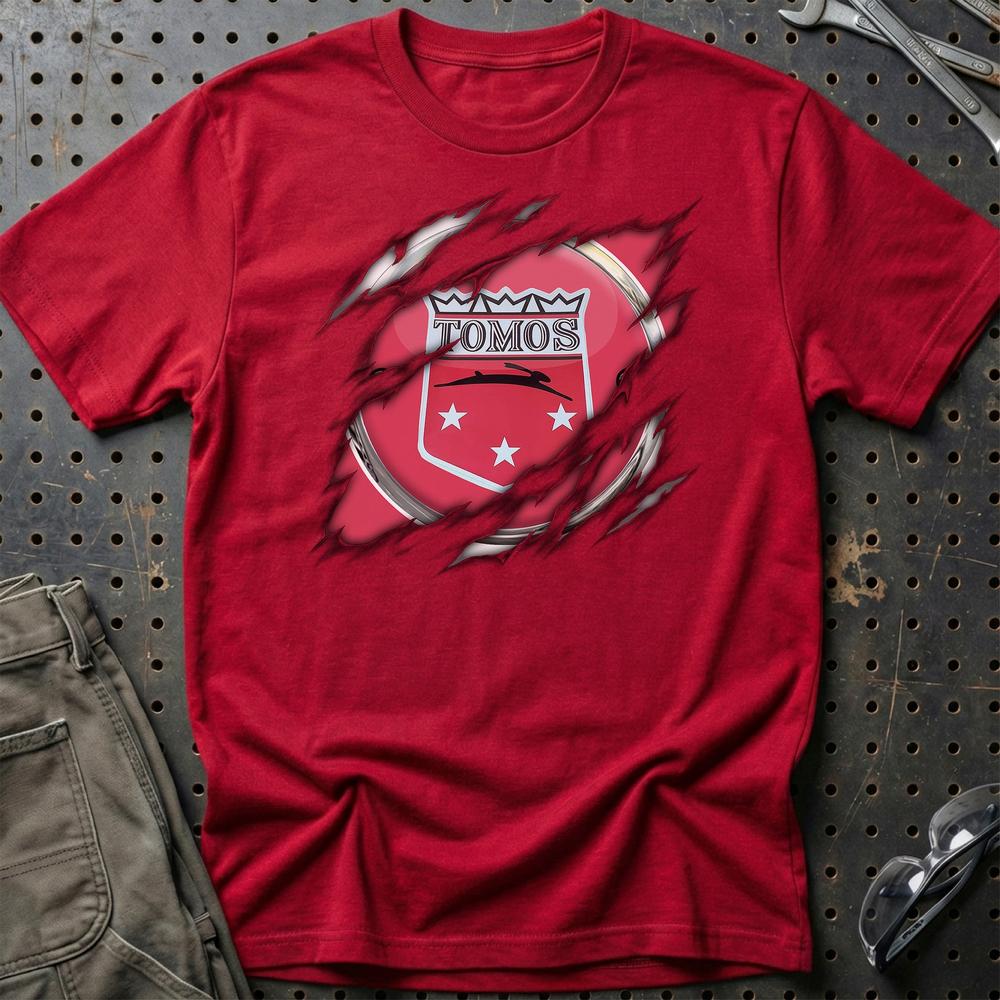 Tomos Ripped T-Shirt-Beklædning-Tomos-Rød-S-Garage Culture Shop- garage - man cave - merchandise