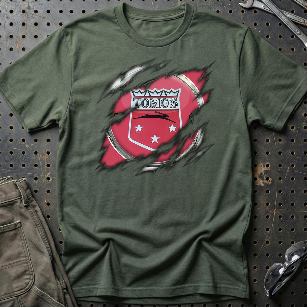 Tomos Ripped T-Shirt-Beklædning-Tomos-Grøn Militær-S-Garage Culture Shop- garage - man cave - merchandise