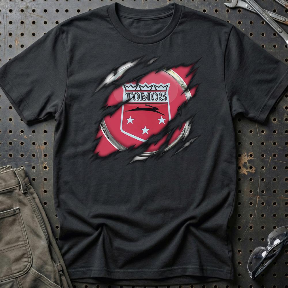 Tomos Ripped T-Shirt-Beklædning-Tomos-Sort-S-Garage Culture Shop- garage - man cave - merchandise
