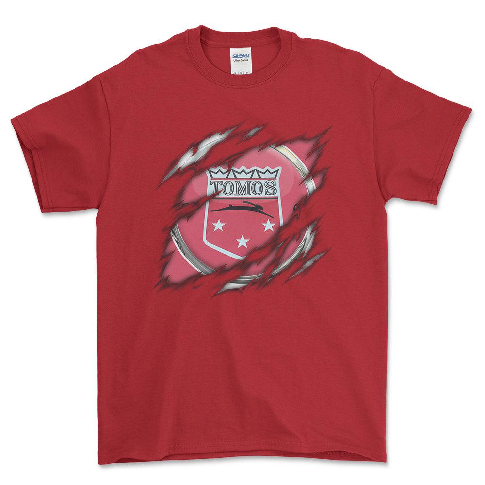 Tomos Ripped Unisex T-Shirt , Bomuld-Beklædning-Tomos-Rød-S-Forside-Garage Culture Shop- garage - man cave - merchandise