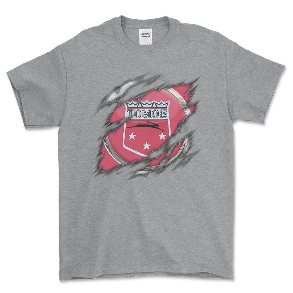 Tomos Ripped Unisex T-Shirt , Bomuld-Beklædning-Tomos-Grå Sport-S-Forside-Garage Culture Shop- garage - man cave - merchandise