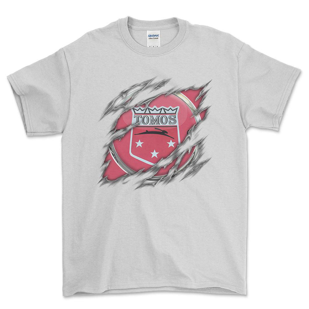 Tomos Ripped Unisex T-Shirt , Bomuld-Beklædning-Tomos-Hvid-S-Forside-Garage Culture Shop- garage - man cave - merchandise