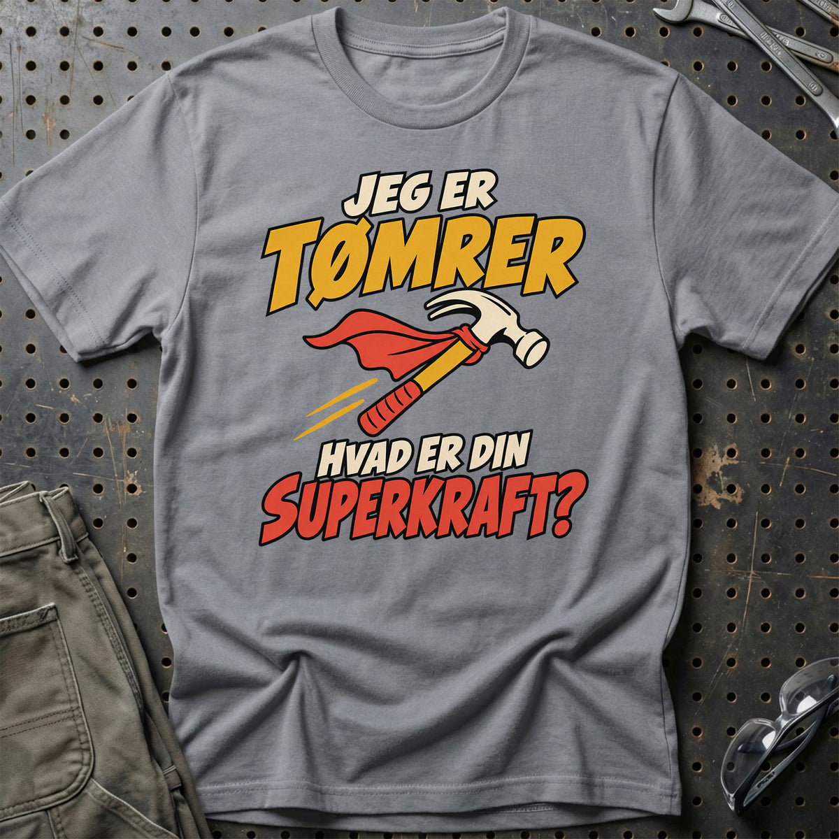 
Tømrer – Hvad er din superkraft? – Unisex T-Shirt – Grå Sport