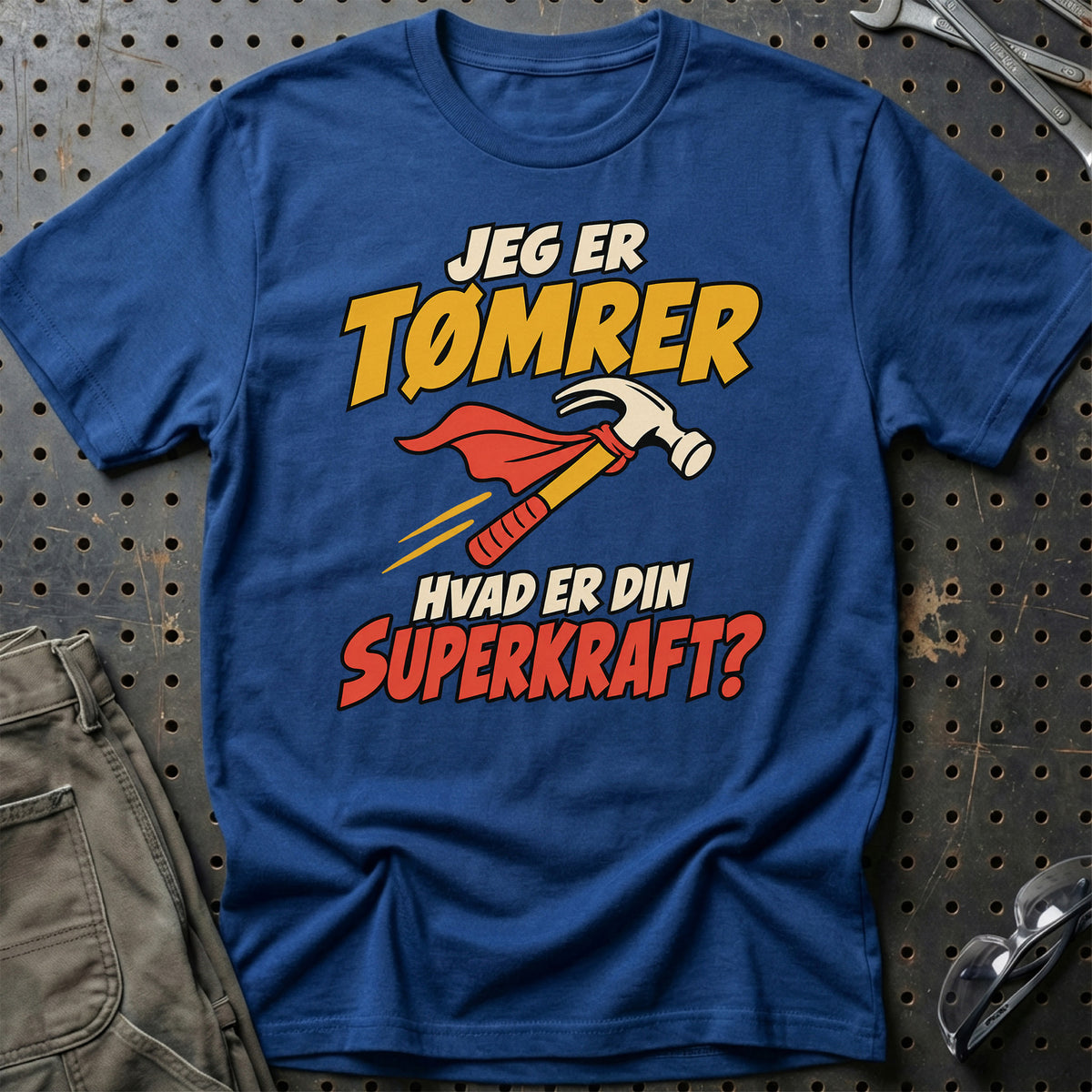 
Tømrer – Hvad er din superkraft? – Unisex T-Shirt – Blå Royal