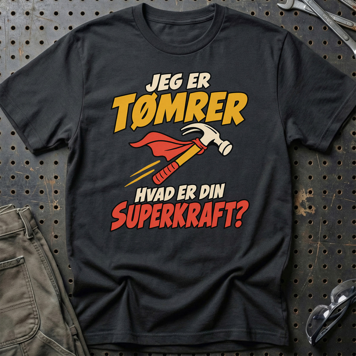 
Tømrer – Hvad er din superkraft? – Unisex T-Shirt – Sort