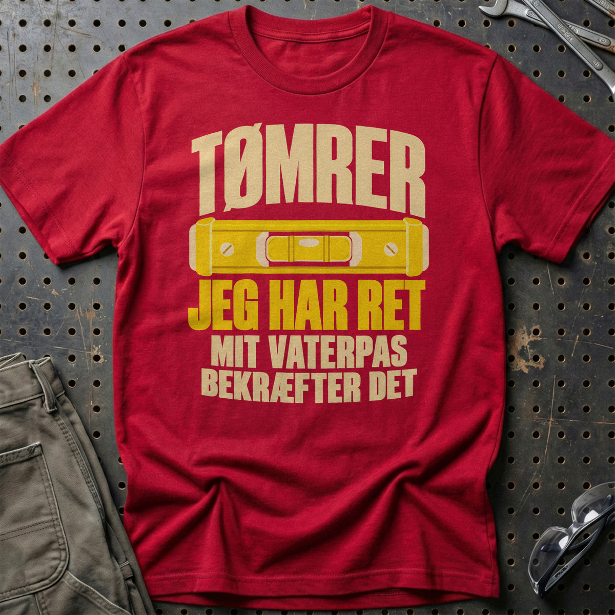 
Produktbillede af Tømrer – Jeg Har Ret, Mit Vaterpas Bekræfter Det T-Shirt