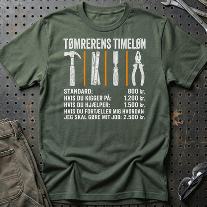 Tømrerens Timeløn - Unisex T-Shirt , Bomuld-Beklædning-Garage Culture-Grøn Militær-S-Garage Culture Shop- garage - man cave - merchandise