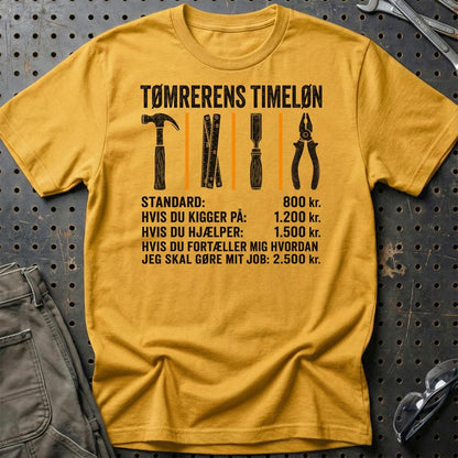 Tømrerens Timeløn - Unisex T-Shirt , Bomuld-Beklædning-Garage Culture-Guld-S-Garage Culture Shop- garage - man cave - merchandise