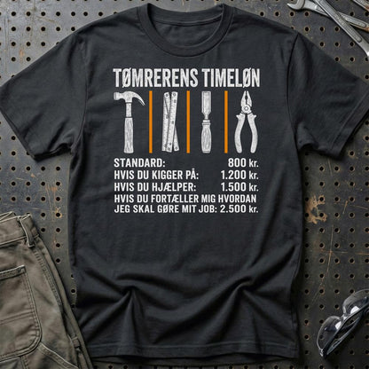 Tømrerens Timeløn - Unisex T-Shirt , Bomuld-Beklædning-Garage Culture-Sort-S-Garage Culture Shop- garage - man cave - merchandise
