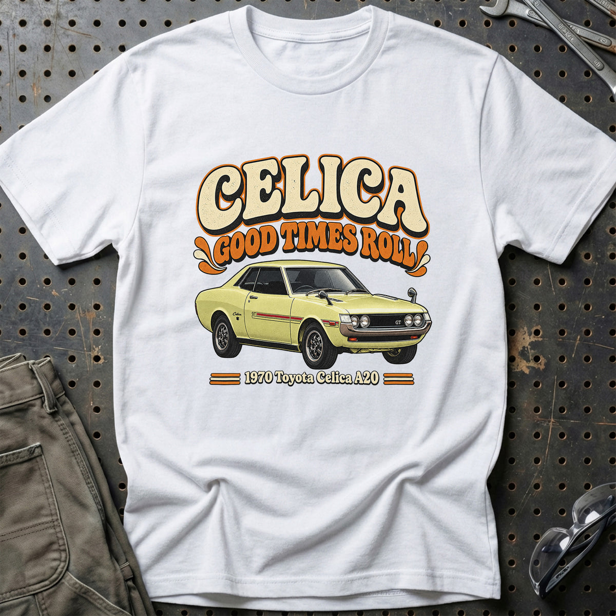 
Toyota Celica A20 1970 – Celica Good Times Roll T-Shirt – Hvid