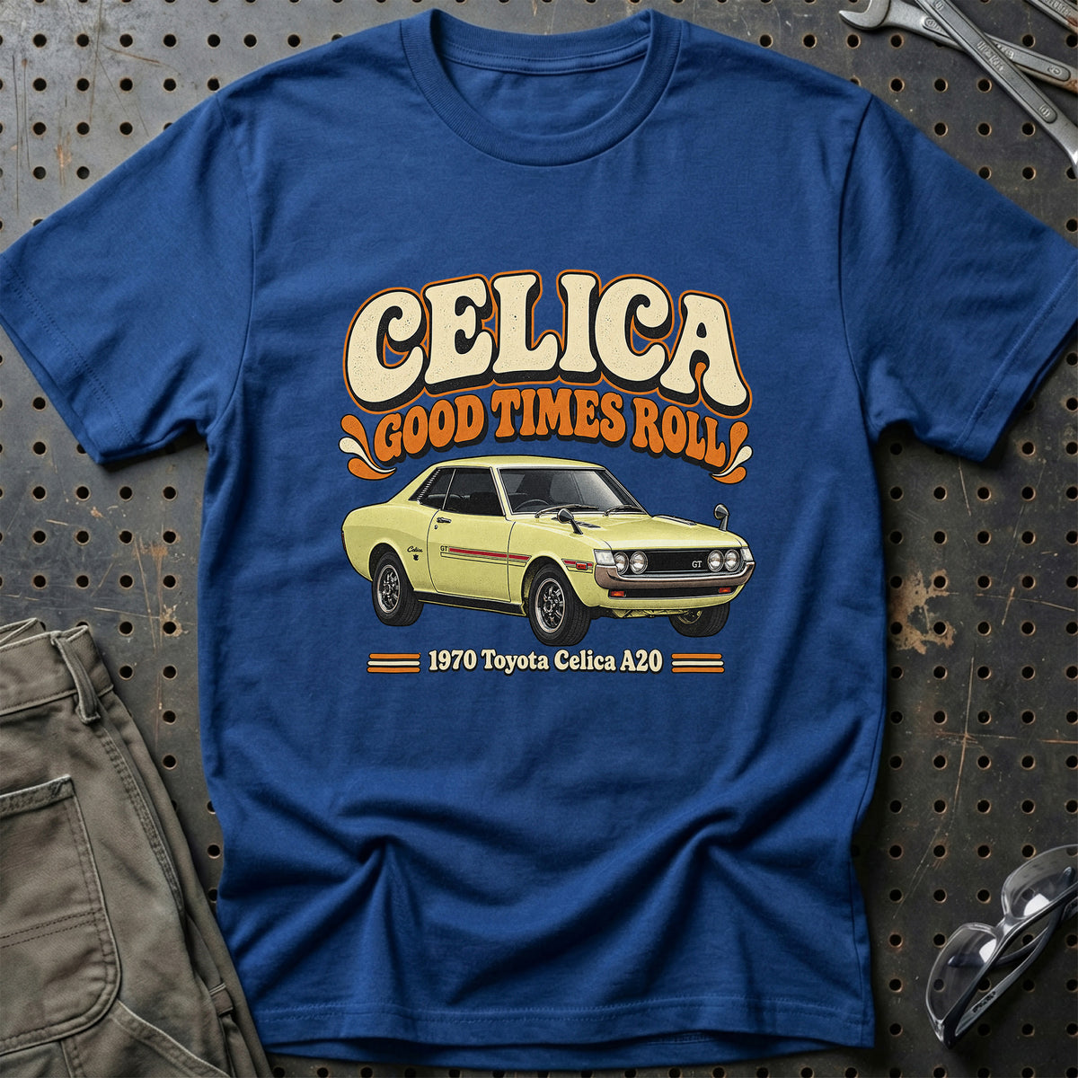 
Toyota Celica A20 1970 – Celica Good Times Roll T-Shirt – Blå Royal