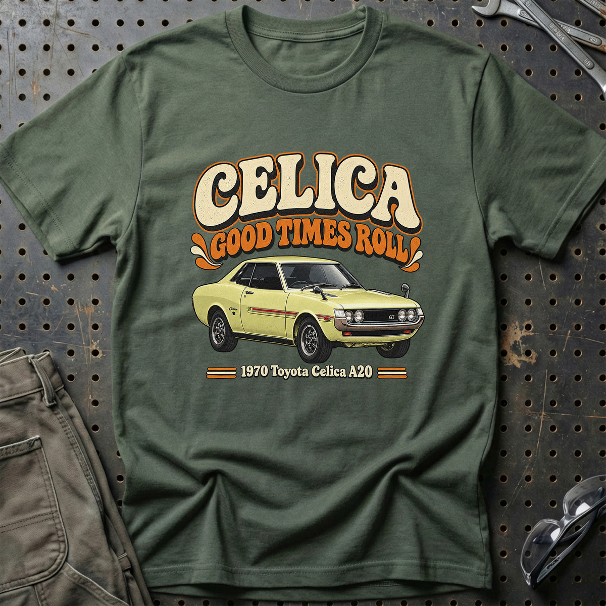
Toyota Celica A20 1970 – Celica Good Times Roll T-Shirt – Grøn Militær