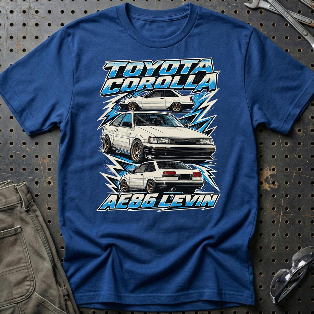 Toyota Corolla AE86 Levin T-Shirt-Beklædning-Toyota-Blå Royal-S-Garage Culture Shop- garage - man cave - merchandise