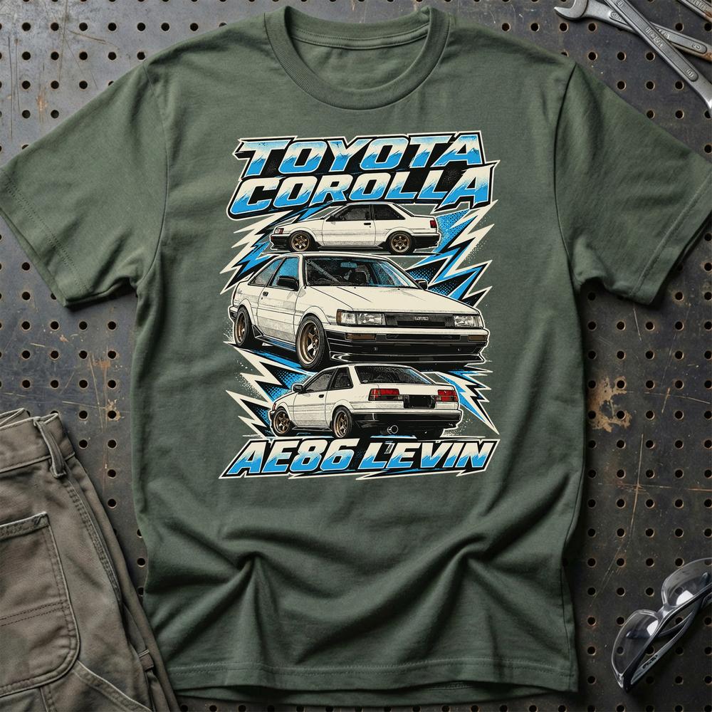 Toyota Corolla AE86 Levin T-Shirt-Beklædning-Toyota-Grøn Militær-S-Garage Culture Shop- garage - man cave - merchandise