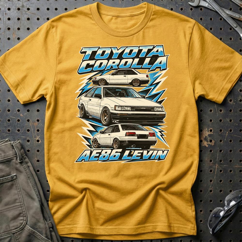 Toyota Corolla AE86 Levin T-Shirt-Beklædning-Toyota-Guld-S-Garage Culture Shop- garage - man cave - merchandise