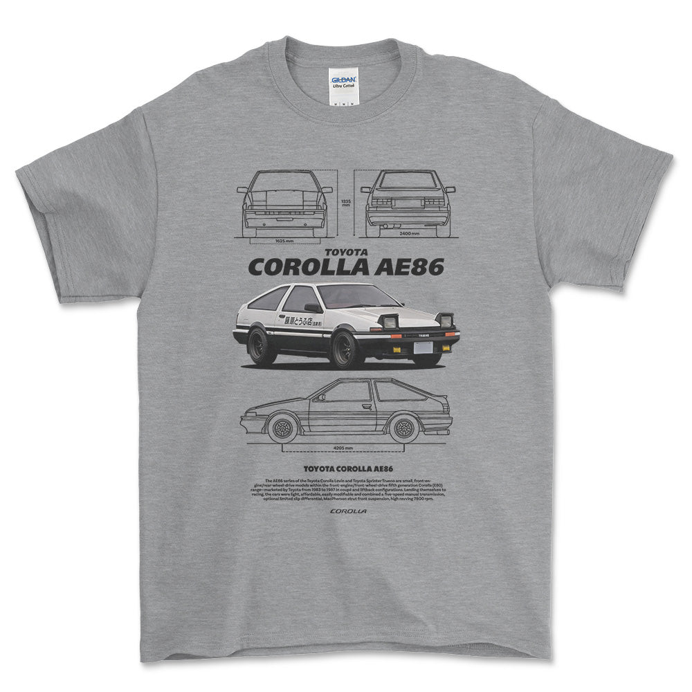 Toyota Corolla AE86 T-Shirt-Beklædning-Toyota-Grå Sport-S-Garage Culture Shop- garage - man cave - merchandise