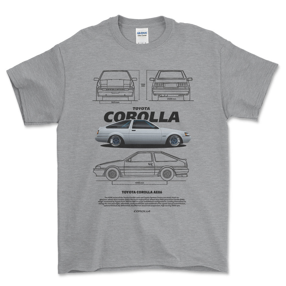 Toyota Corolla AE86 T-Shirt-Beklædning-Toyota-Grå Sport-S-Garage Culture Shop- garage - man cave - merchandise