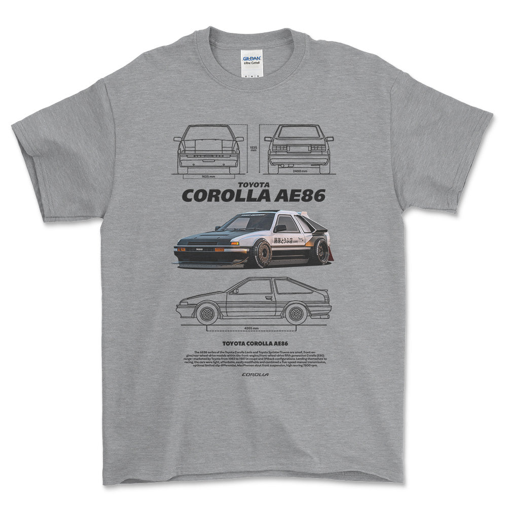 Toyota Corolla AE86 T-Shirt-Beklædning-Toyota-Grå Sport-S-Garage Culture Shop- garage - man cave - merchandise