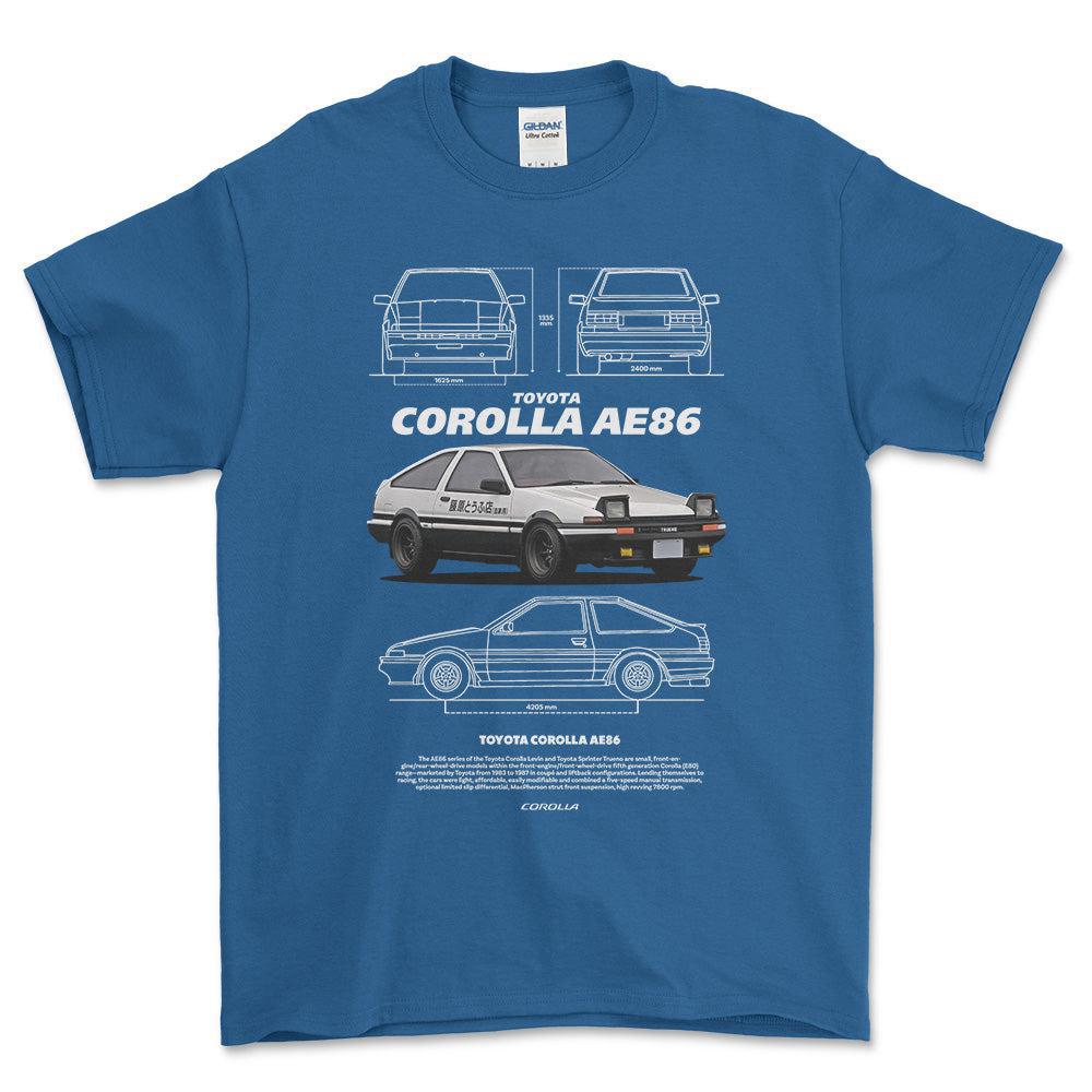 Toyota Corolla AE86 T-Shirt-Beklædning-Toyota-Blå Royal-S-Garage Culture Shop- garage - man cave - merchandise