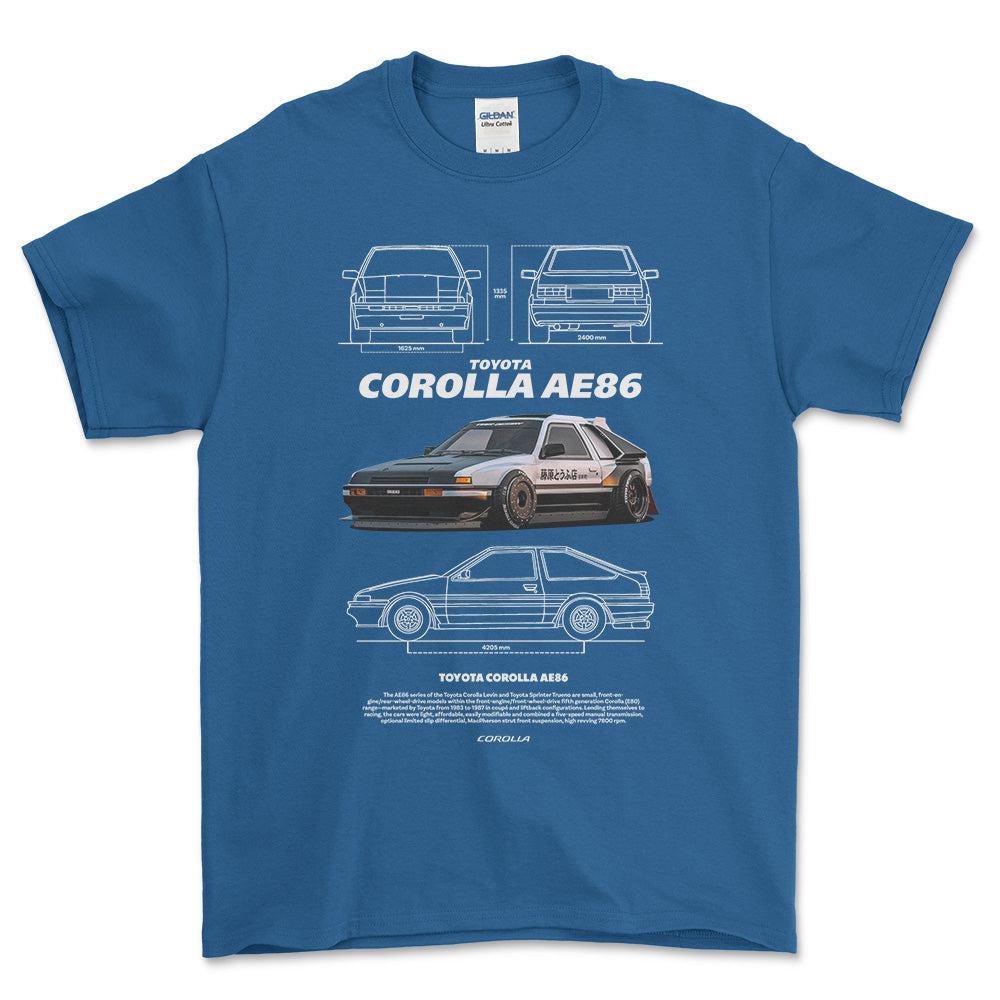 Toyota Corolla AE86 T-Shirt-Beklædning-Toyota-Blå Royal-S-Garage Culture Shop- garage - man cave - merchandise