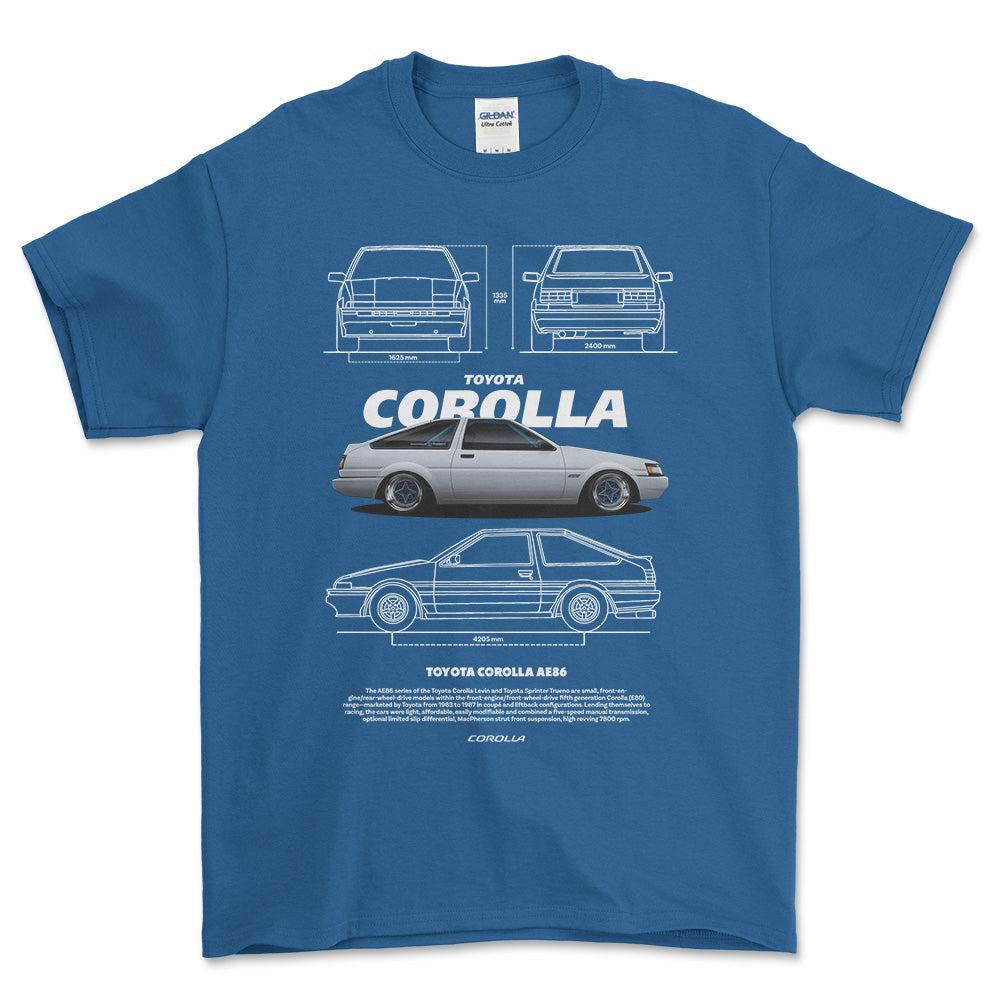 Toyota Corolla AE86 T-Shirt-Beklædning-Toyota-Blå Royal-S-Garage Culture Shop- garage - man cave - merchandise
